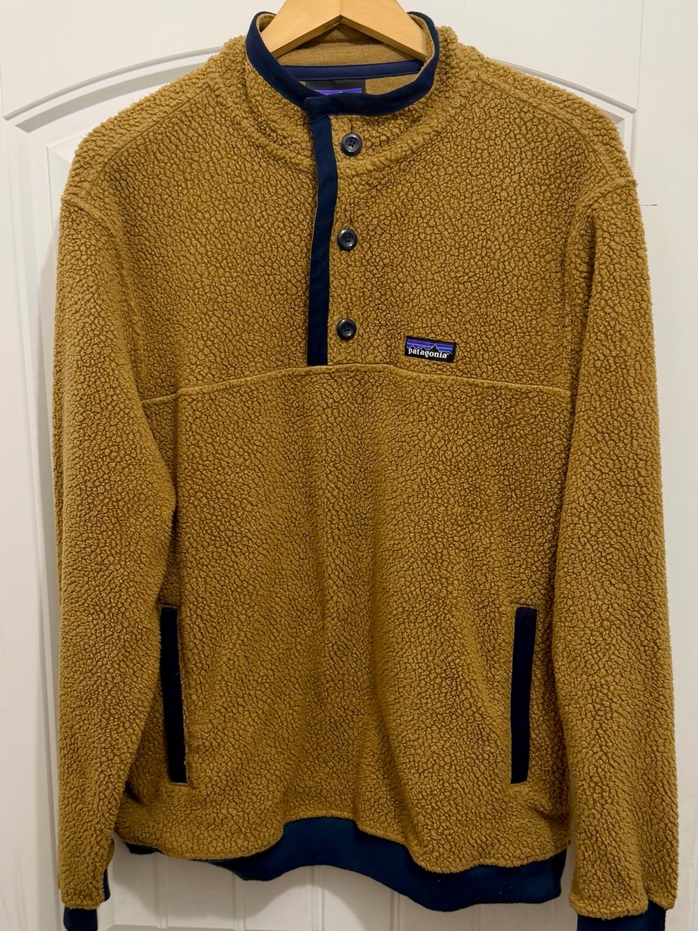 Patagonia Men's Shearling Button Pullover, Brown/Blue, Size Large, 26140